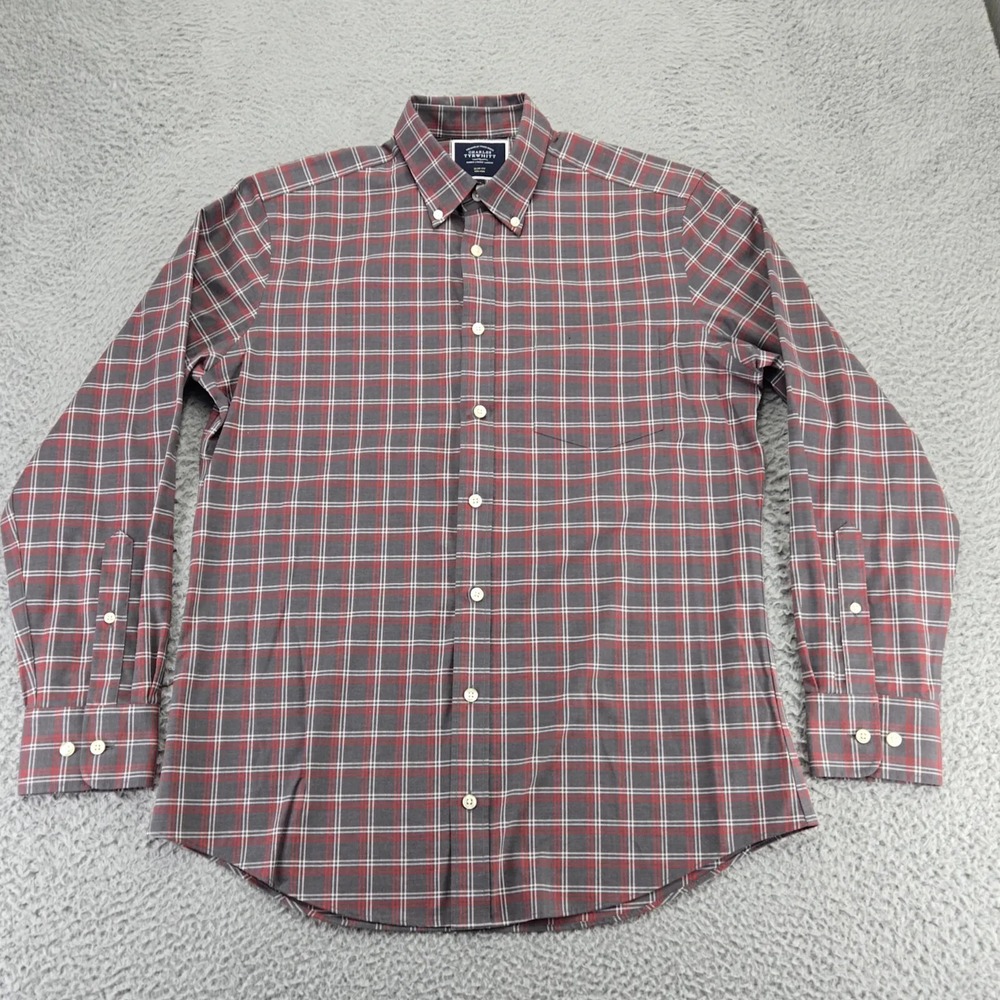 Charles Tyrwhitt Shirt Mens Medium Gray Plaid Jermyn Street Long Slim Fit